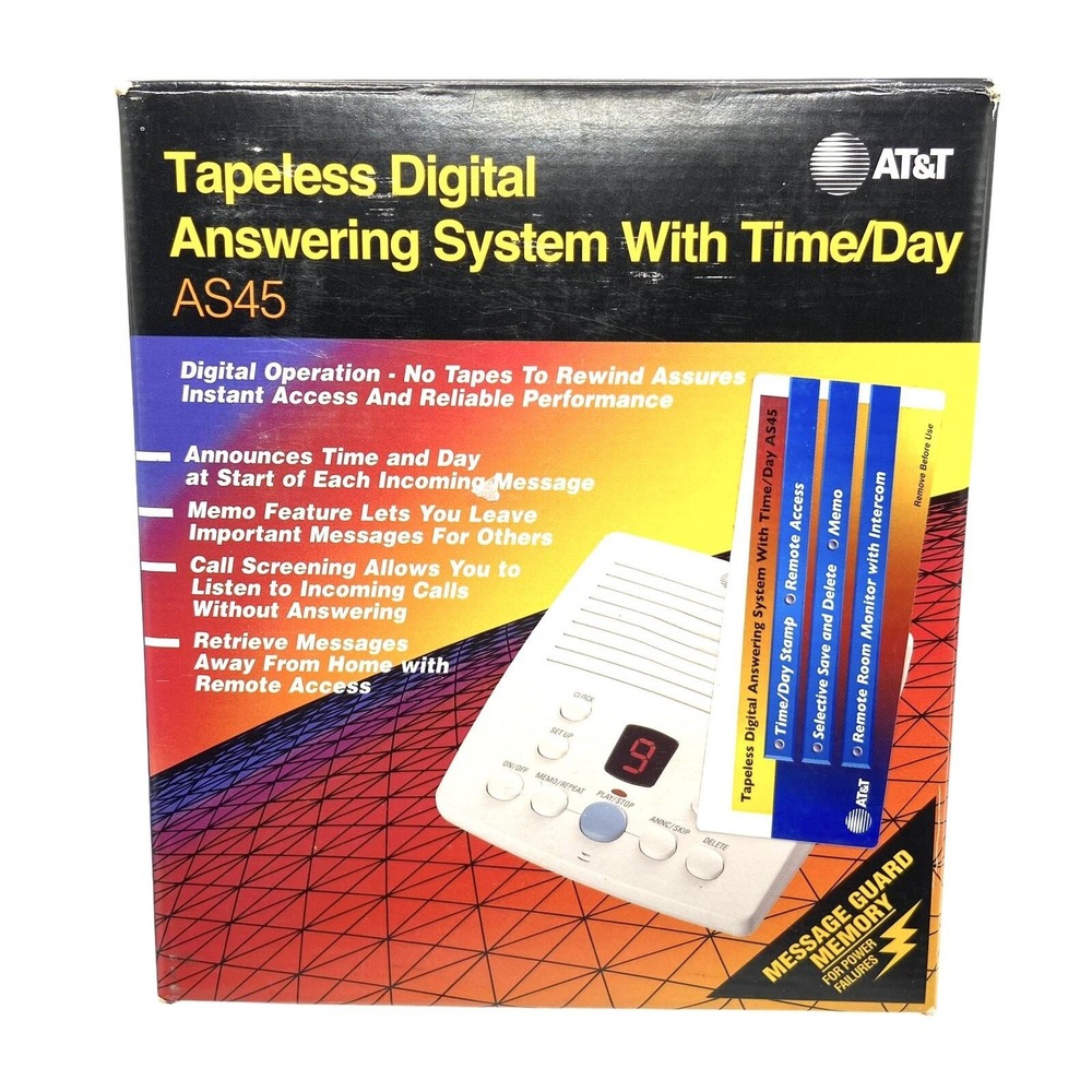 AS45  AT&T Tapeless Digital Answering System With Time/Day NEW In‎ Box Vintage